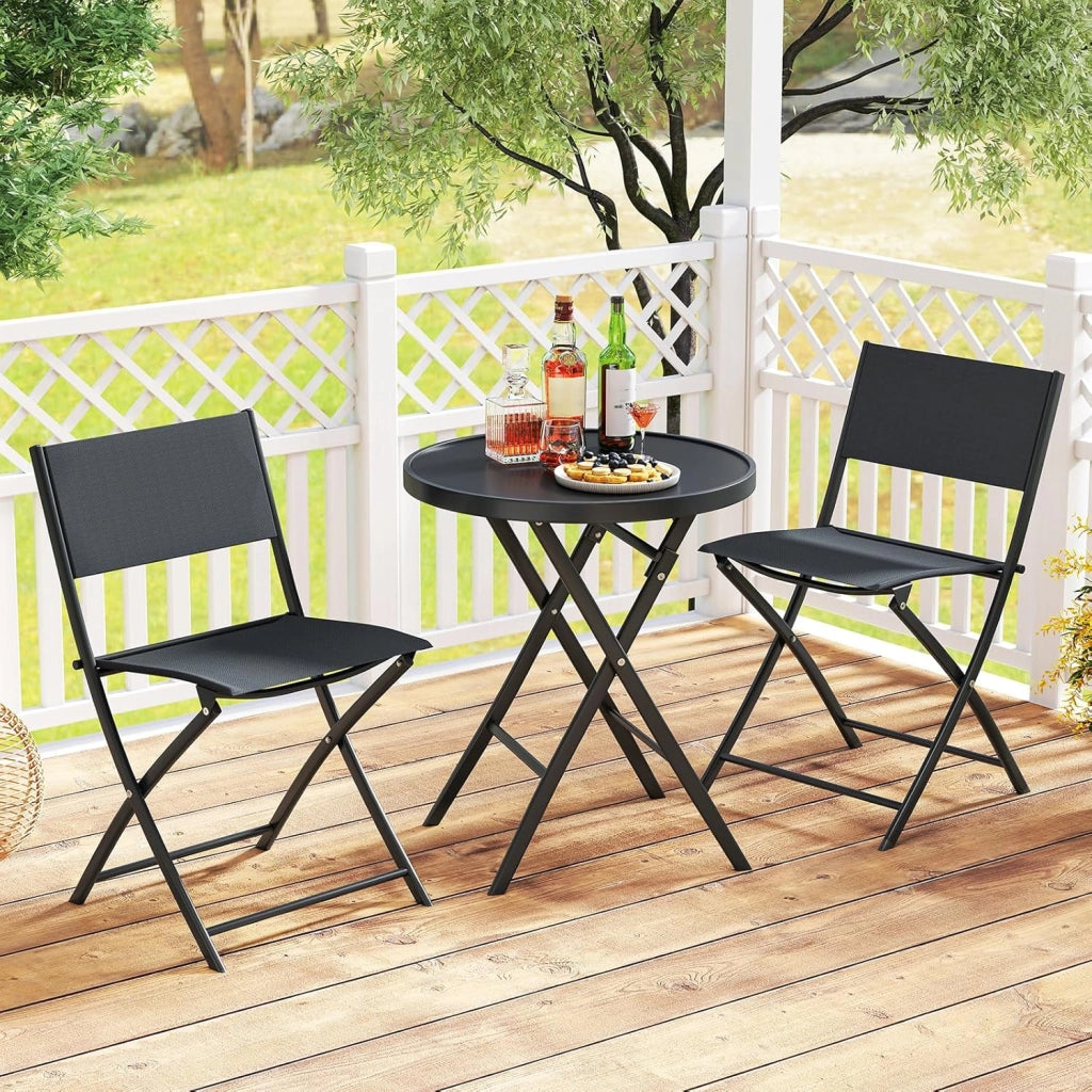 Set da Bistrot Pieghevole 3 Pezzi, 1 Tavolo e 2 Sedie Salvaspazio, Mobili da Esterno in Resistente Materiale, Ideale per Balcone, Terrazza e Giardino