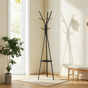 Appendiabiti 45x45x180 cm con 9 ganci e ripiano in metallo e MDF nero