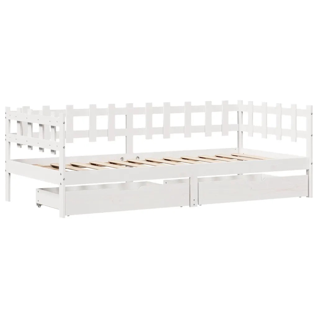 Dormeuse con Cassetti Bianco 90x190 cm Legno Massello di Pino 3302131