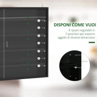 Vetrina a 5 Livelli a Muro con Ripiani Regolabili, in in Vetro e Truciolato, 80x9.5x60 cm, Nero