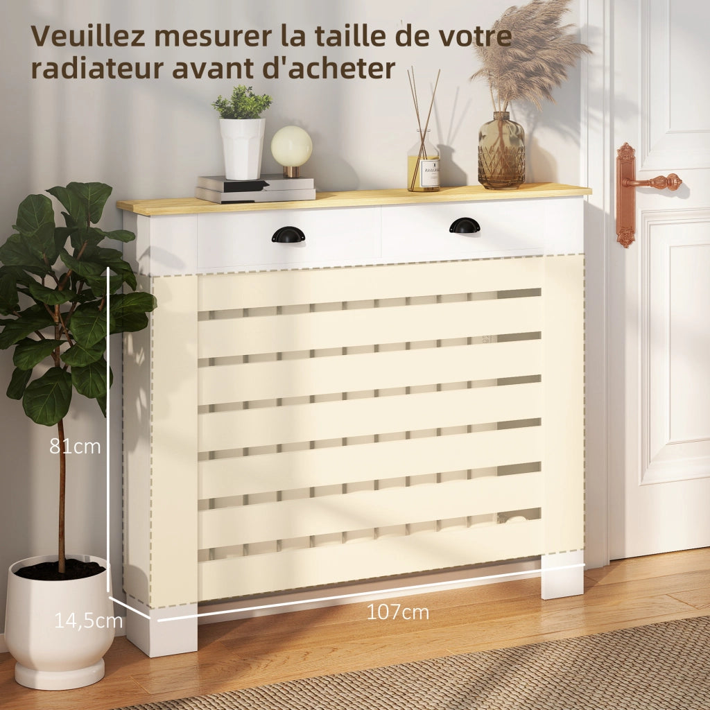 Copriradiatore con 2 cassetti in legno ¨C zephmum ¨C 111x19.5x95.5 cm bianco