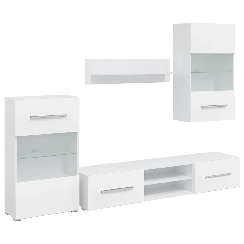 Mobile TV a Parete con Vetrina 5 pz Illuminazione LED Bianco 243863