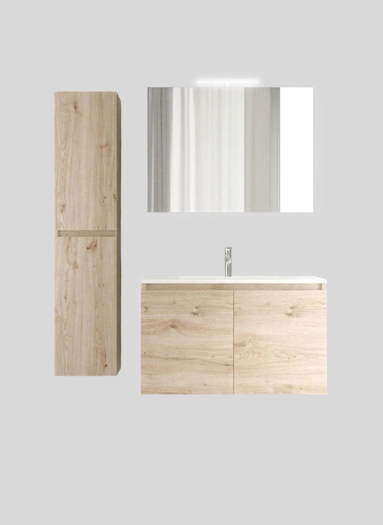Mobile da Bagno Sospeso con Lavabo 60 cm e Specchio Bali Two Rovere Naturale