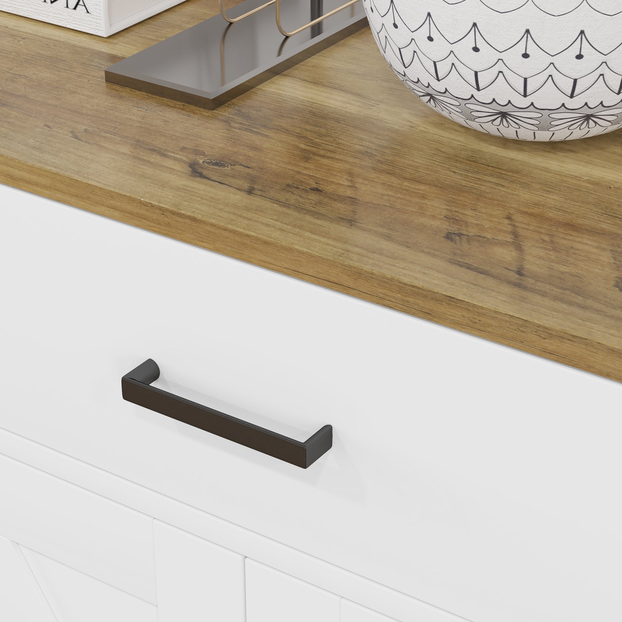 Credenza Stile Rustico con 2 Cassetti e 2 Armadietti 120x39,3x82,5 cm Bianco