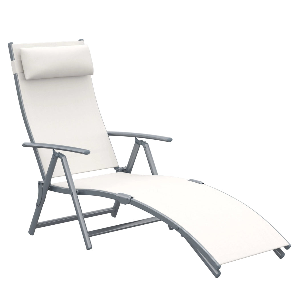 Poltrona Pieghevole da Esterno con Braccioli e Cuscino ¨C Zephmum ¨C Beige 137x63.5x100.5 cm