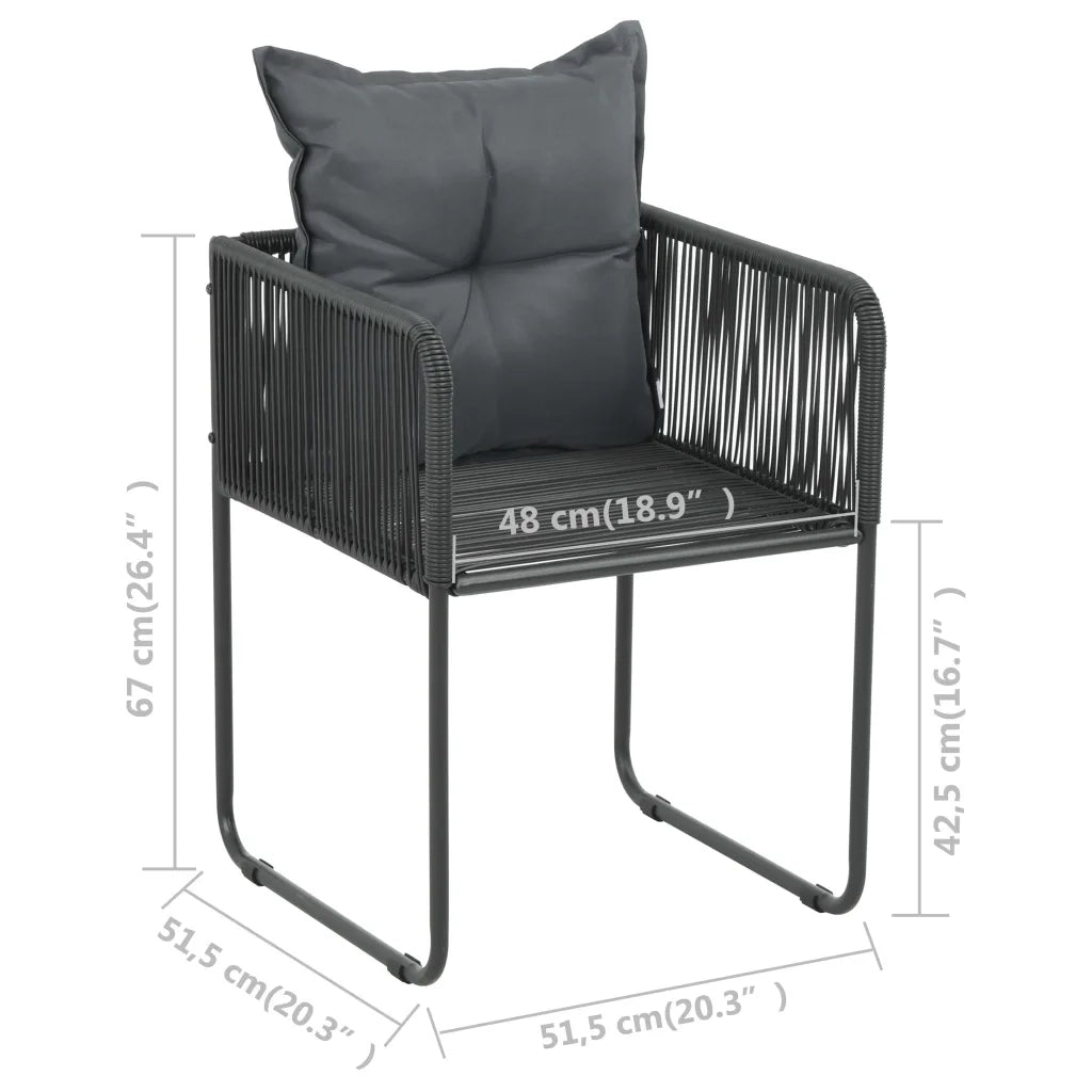Set da Pranzo da Giardino 3 pz in Rattan PVC Nero
