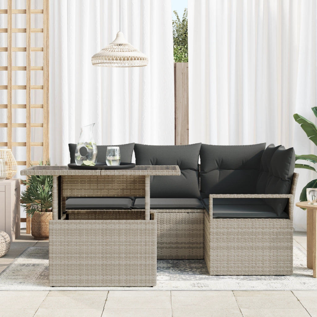 Set divano giardino 5 pezzi con cuscini Rattan poliestere grigio chiaro