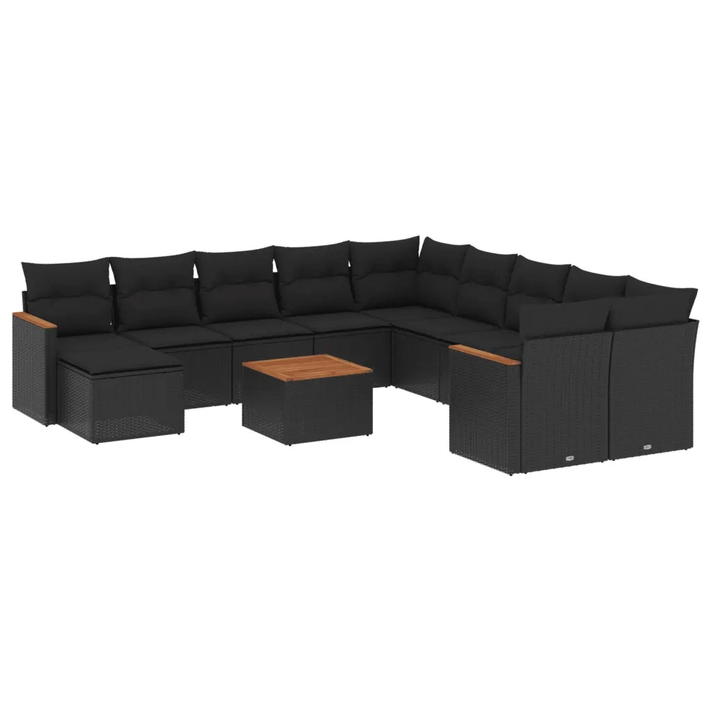 Set Divani da Giardino 12 pz con Cuscini Nero in Polyrattan 3226573