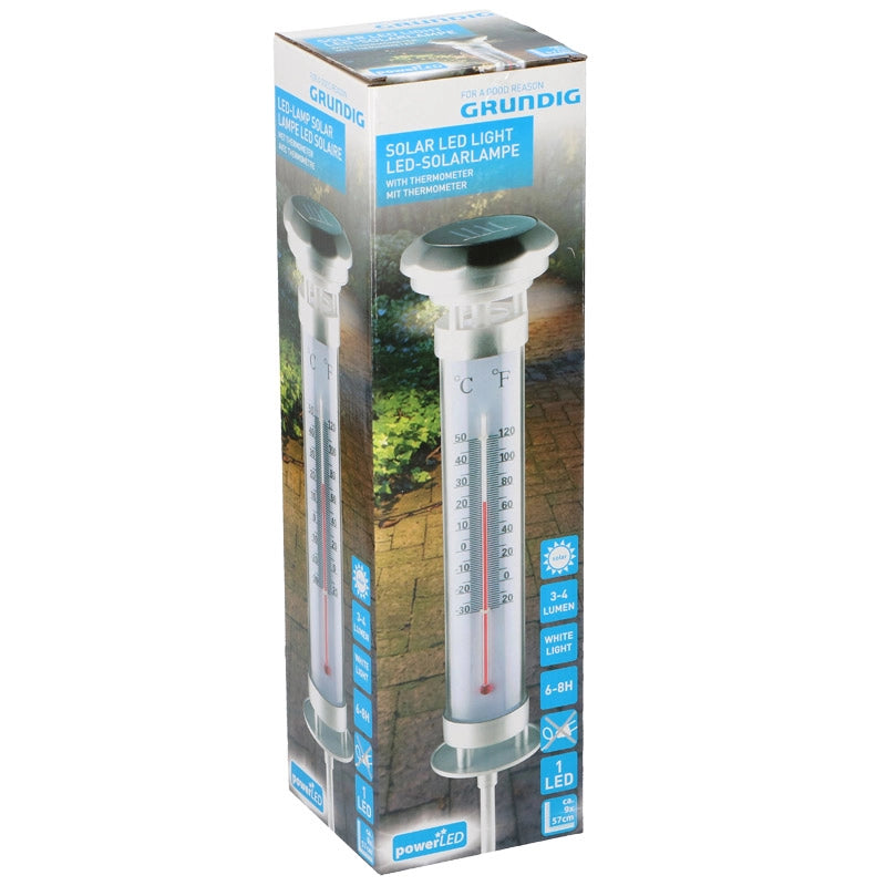 Lampada A 1 Led Energia Solare Con Termometro Paletto 57cm Luce Giardino Grundig