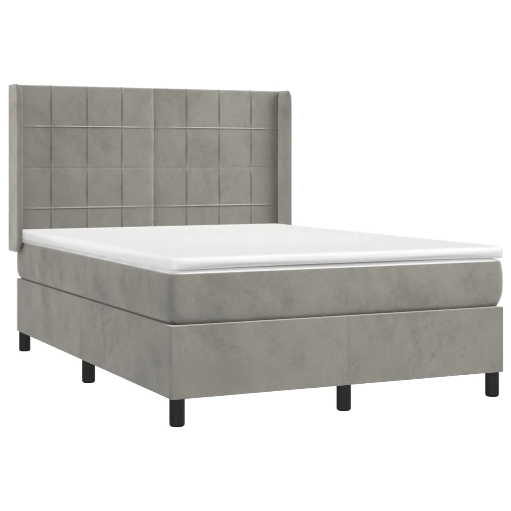 Letto a Molle Materasso e LED Grigio Chiaro 140x200 cm Velluto 3139565