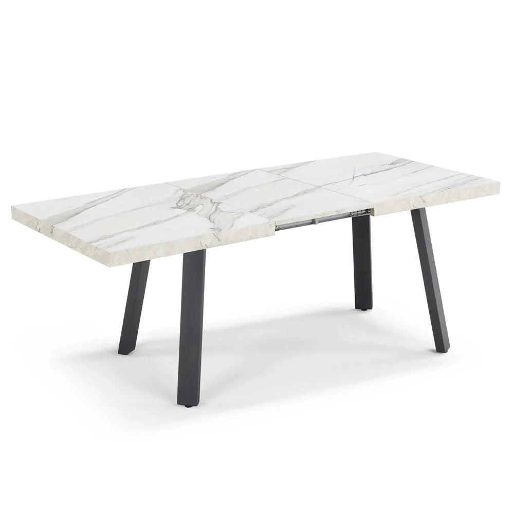 Tavolo allungabile da pranzo145x85 modello MIRO’ fino a 195 CM per sala da pranzo, cucina e soggiorno, design moderno con top in melaminico, colore Marmo di Carrara
