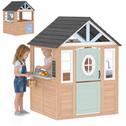 Casetta Bambini Giardino Legno con Cucina Gioco ¨C Zephmum ¨C Naturale 120x120x120