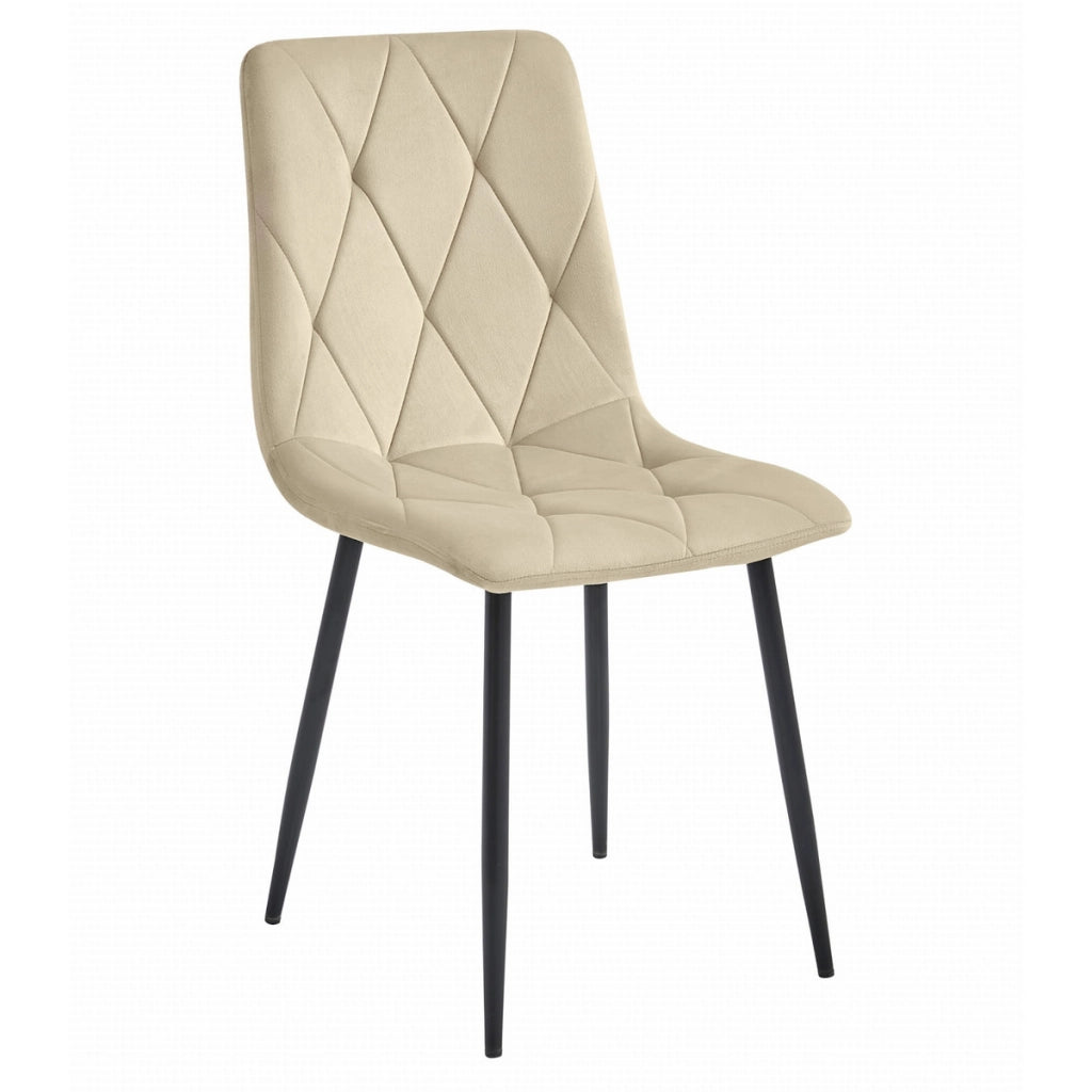 Set di 3 Sedie Libra in Velluto Beige con Gambe Nere