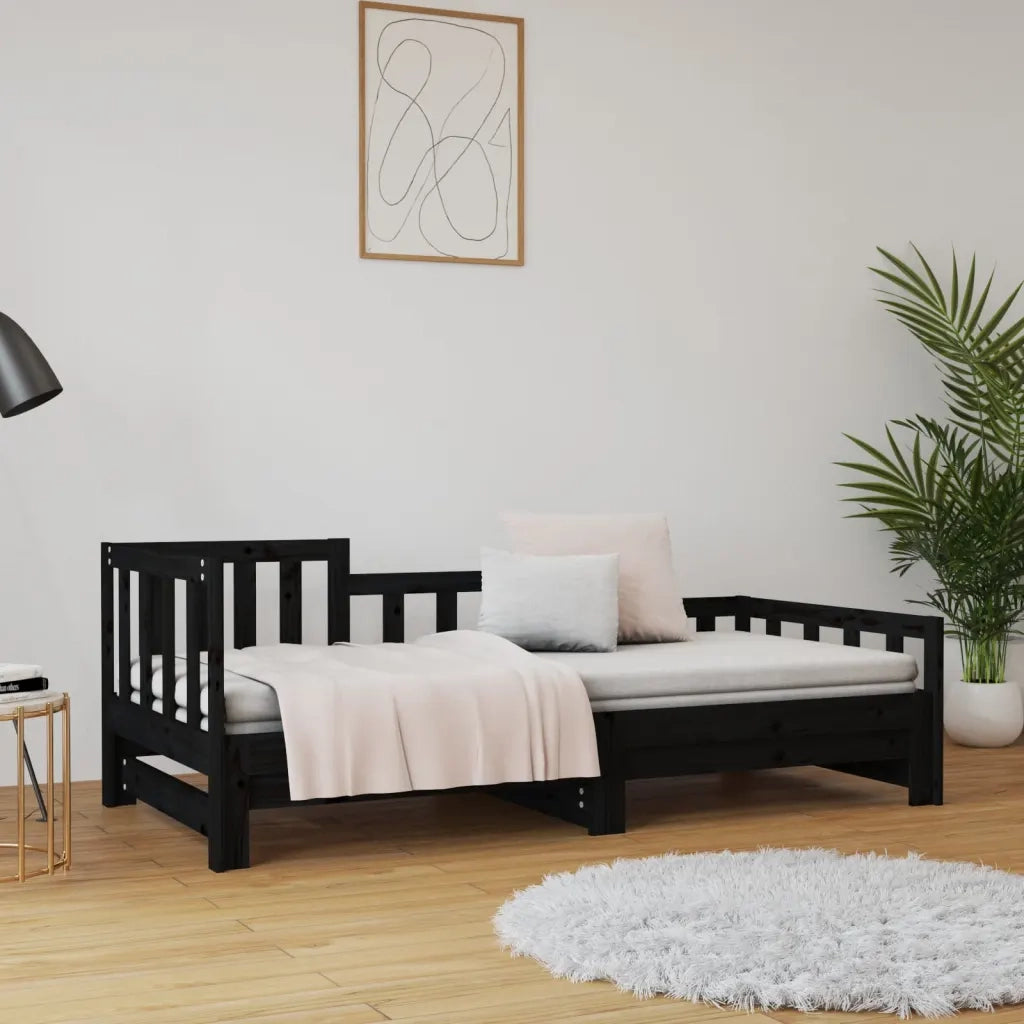 Dormeuse Estraibile Nera 2x(80x200) cm Legno Massello di Pino 820740