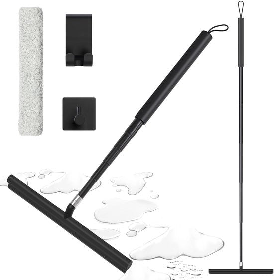 Sampoes Douchewisser con supporto, Douchewisser con supporto, Wisser per finestre in silicone adattabile 30-120cm, Douchewisser in acciaio lungo, Wisser per bagno, Wisser per bagno, Nero