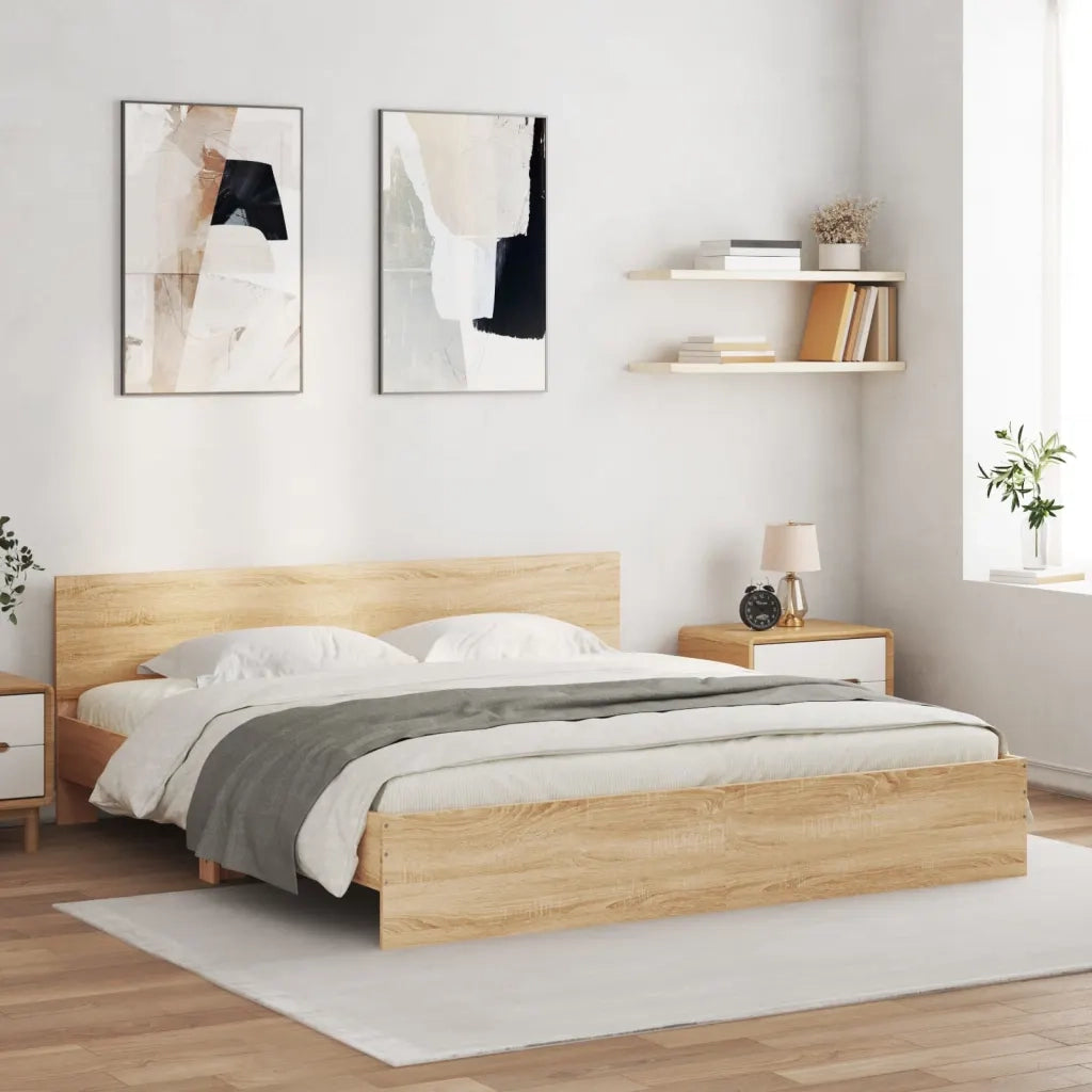 Letto matrimoniale | Letto per adulti | Giroletto con Testiera e LED Rovere Sonoma 180x200 cm