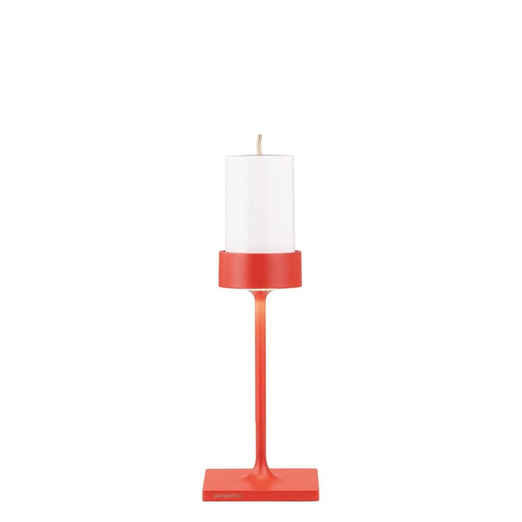 Perpetua Lampada da Tavolo LED Senza Fili Mini, Design Compatto in Alluminio Rosso, Sistema a Batteria Sostituibile Magnetica, Grado IP54