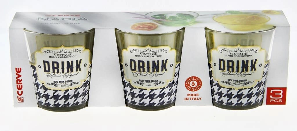 Set 3 Bicchieri acqua da tavola in vetro nadia retro'dirnk quadrati 250 cc