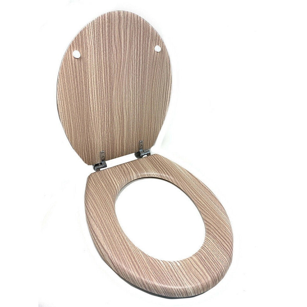 Trade Shop - Copriwater Universale Serigrafato Tavoletta Wc Legno Rovere Mdf Cerniere 44x36cm -        3,5