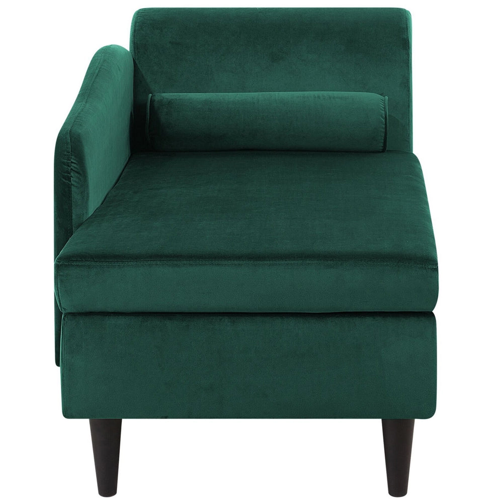Chaise longue rivestimento in velluto verde con contenitore a versione destra con cuscino