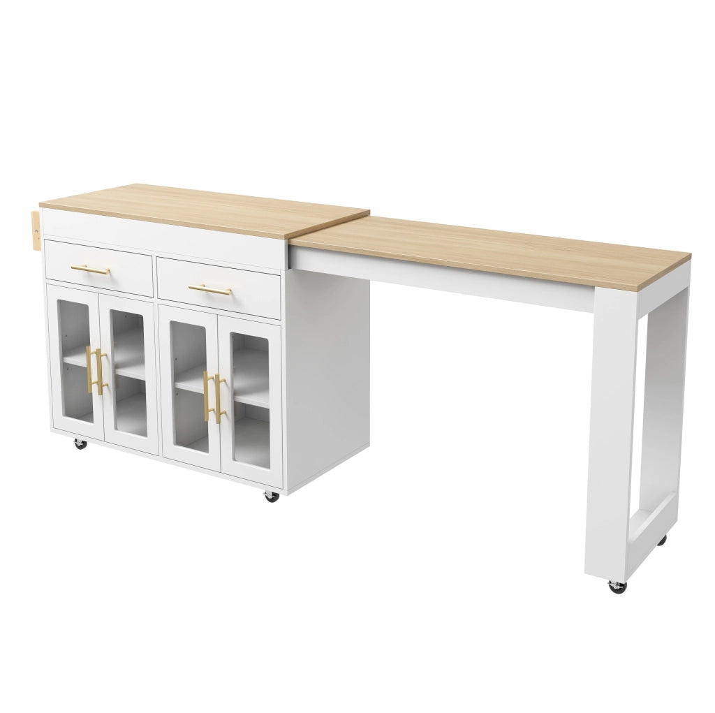 Isola cucina mobile estensibile con bar e vetrine