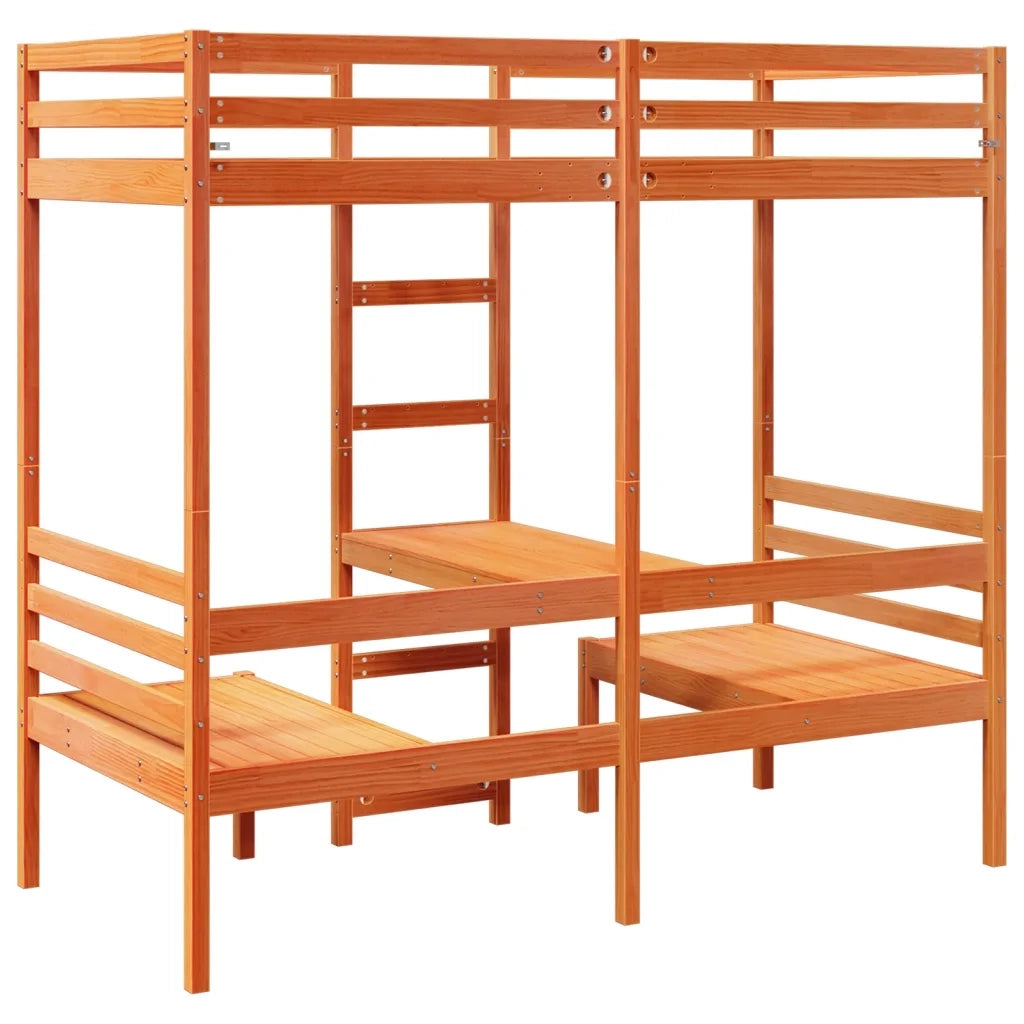 Giroletto Soppalco Scrivania e Sedie-Struttura Letto Marrone Cera 90x190cm Pino