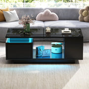 Tavolino da salotto 100x50x36 cm nero lucido con LED; cassetto e vani laterali