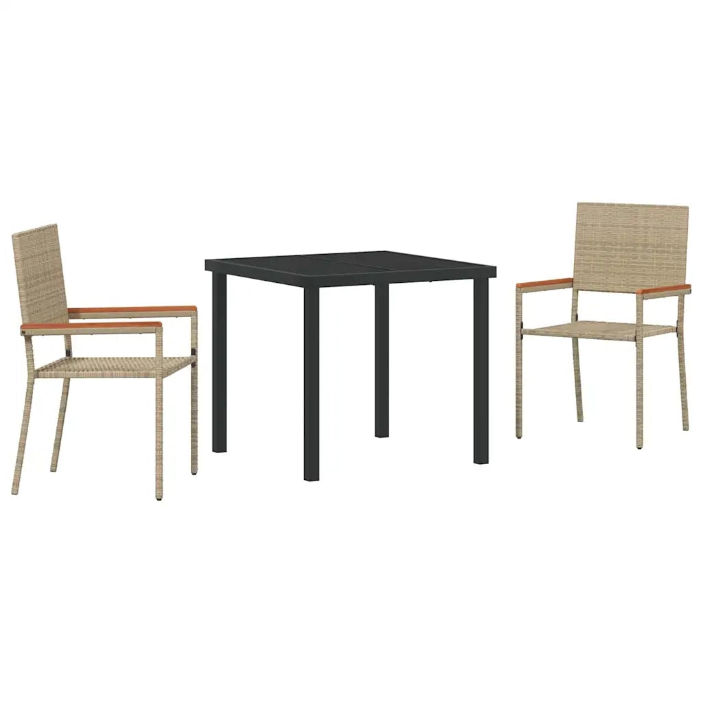 Set da Pranzo per Giardino con cuscino 3 pcs Beige polyrattan