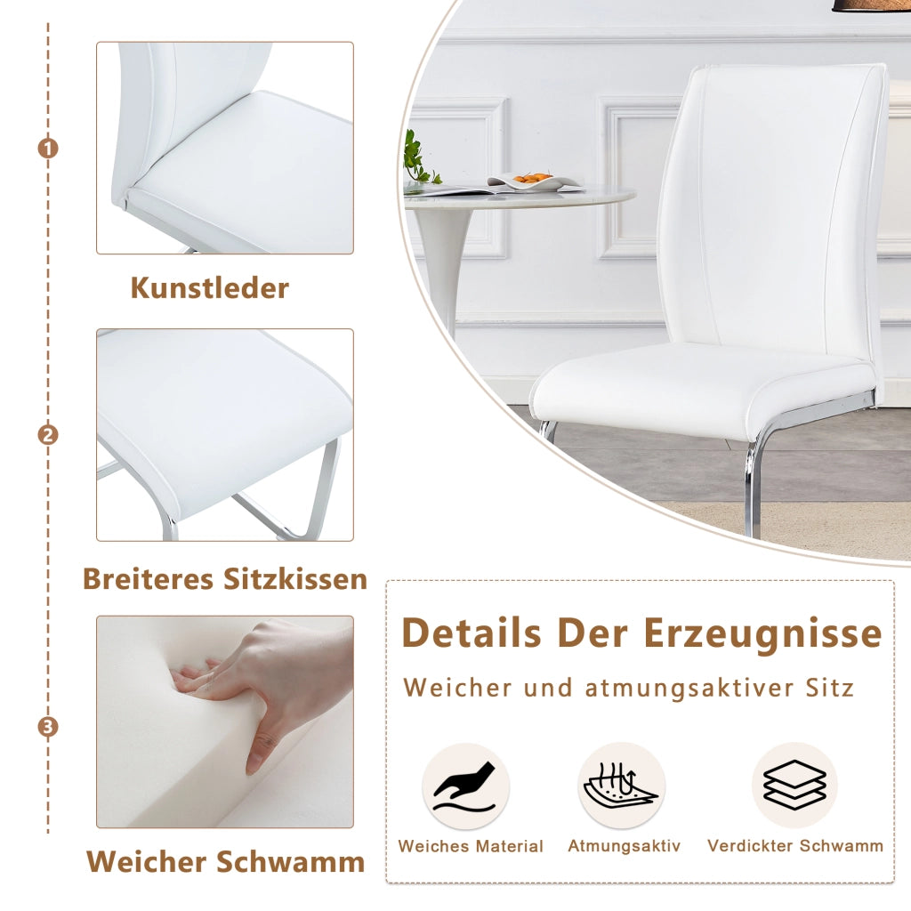 Sedia da pranzo con Schienale Ergonomico e Piedini Antiscivolo in Metallo e PU Bianco Argento