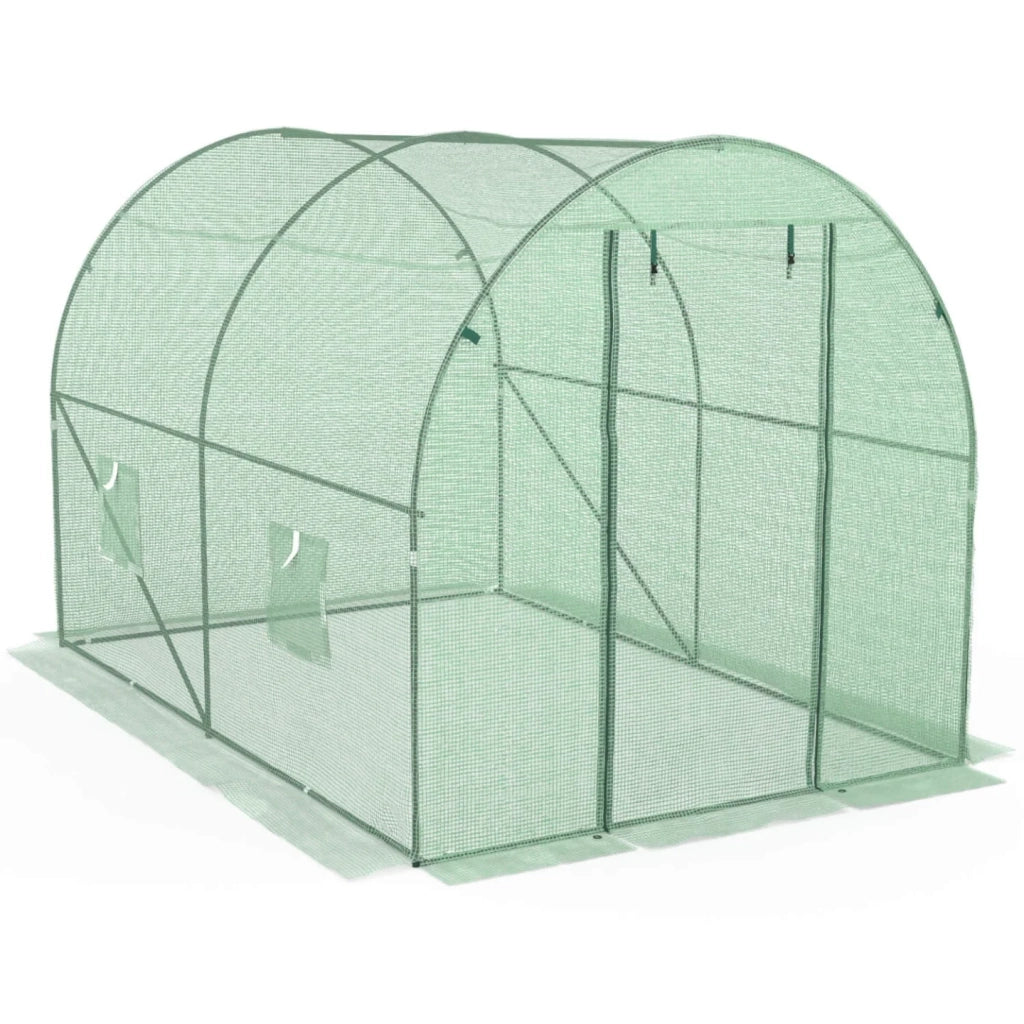 IDMarket - Serra da giardino a tunnel da 6 m² (3 x 2 x 2 m) in acciaio zincato + telo anti-UV con porta e finestre ROMA verde