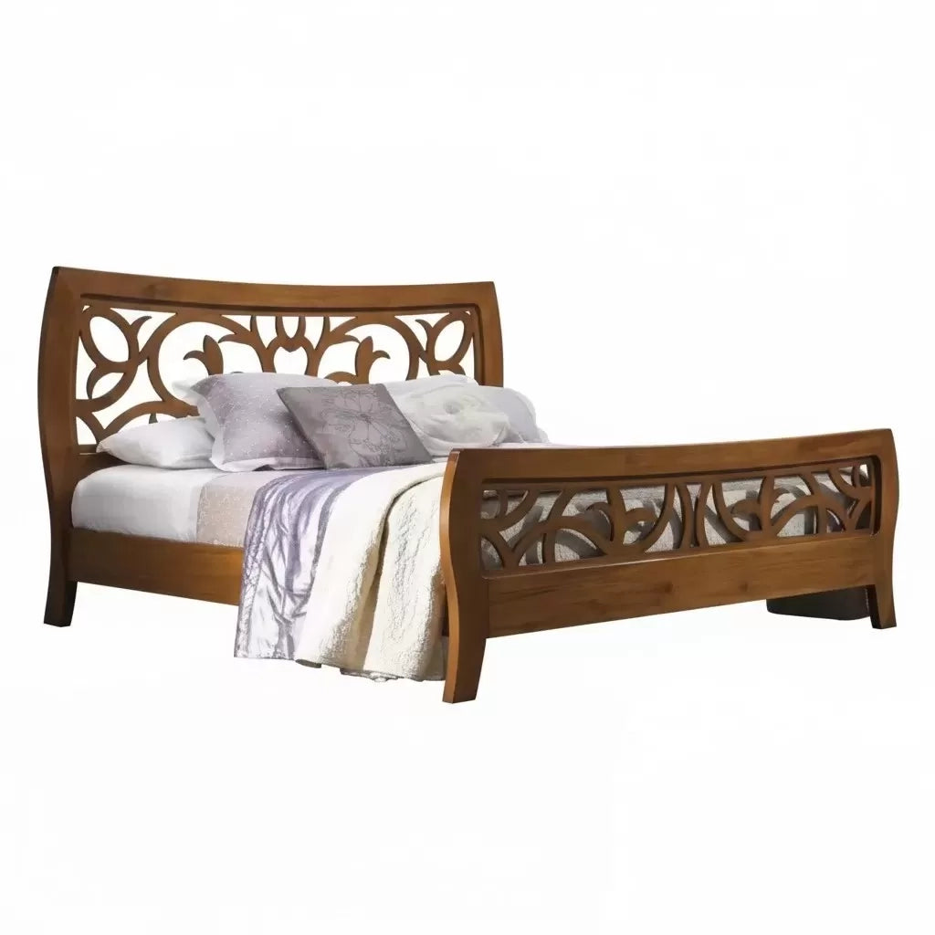 Letto classico traforato legno tinta noce bassano 184x208x115 - Mobili 2G