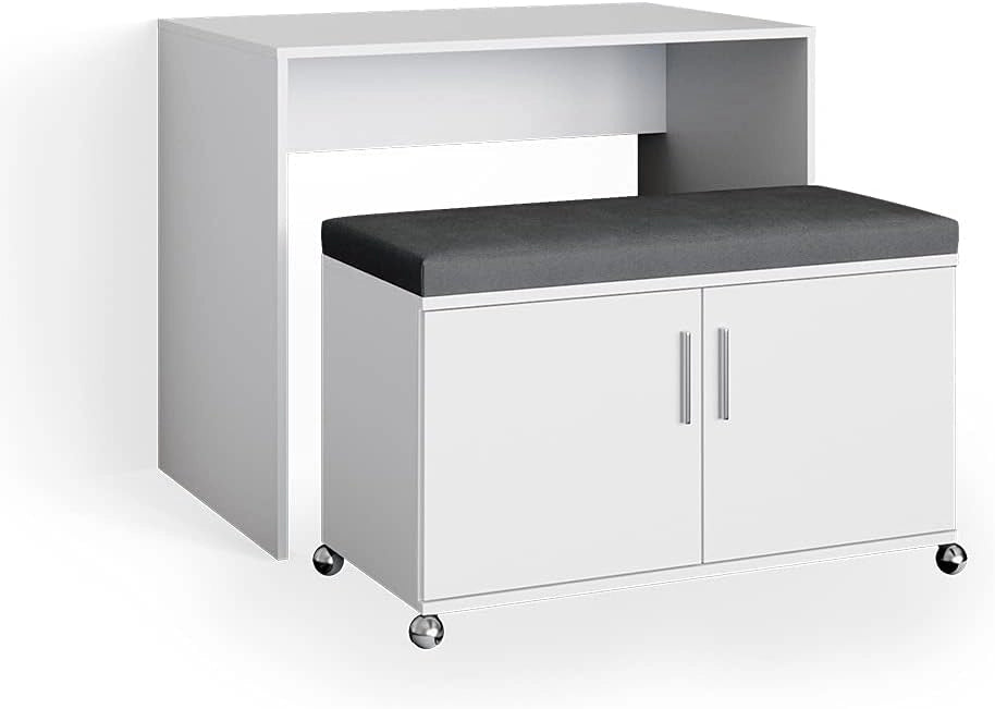 Scrivania con ruote Flona, Bianco, 93.2 cm, posizionabile in modo flessibile su ruote e allungabile