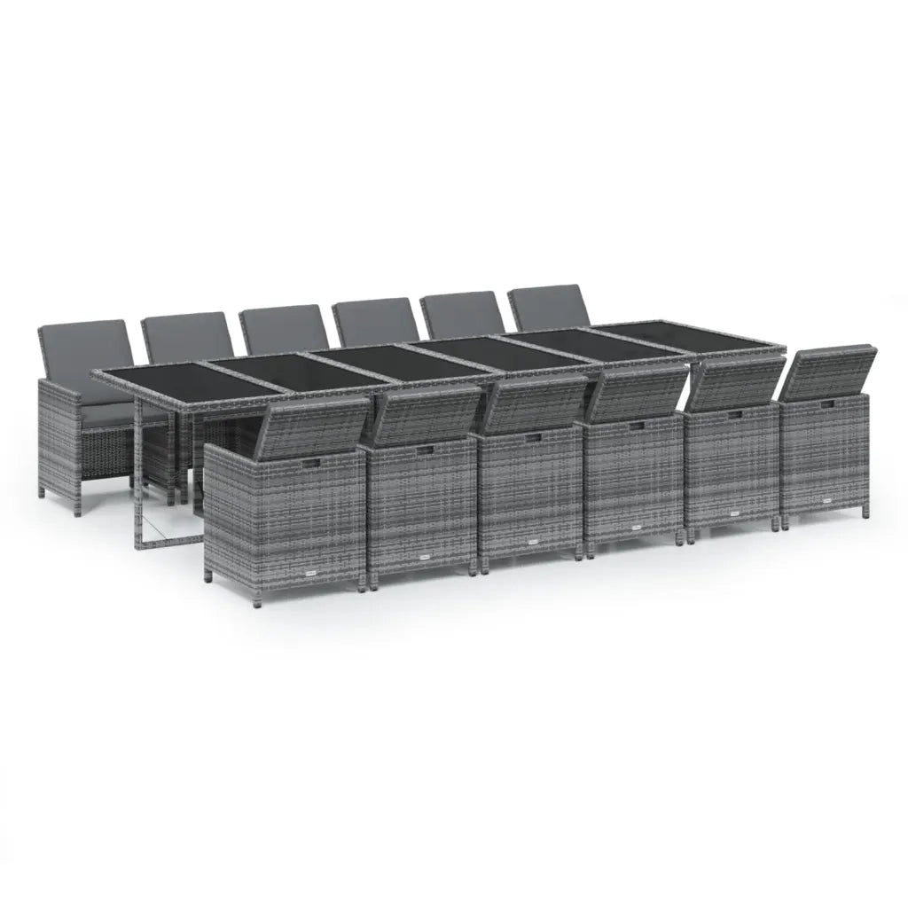 Set da Pranzo per Giardino 13 pz con Cuscini Polyrattan Grigio 3095617