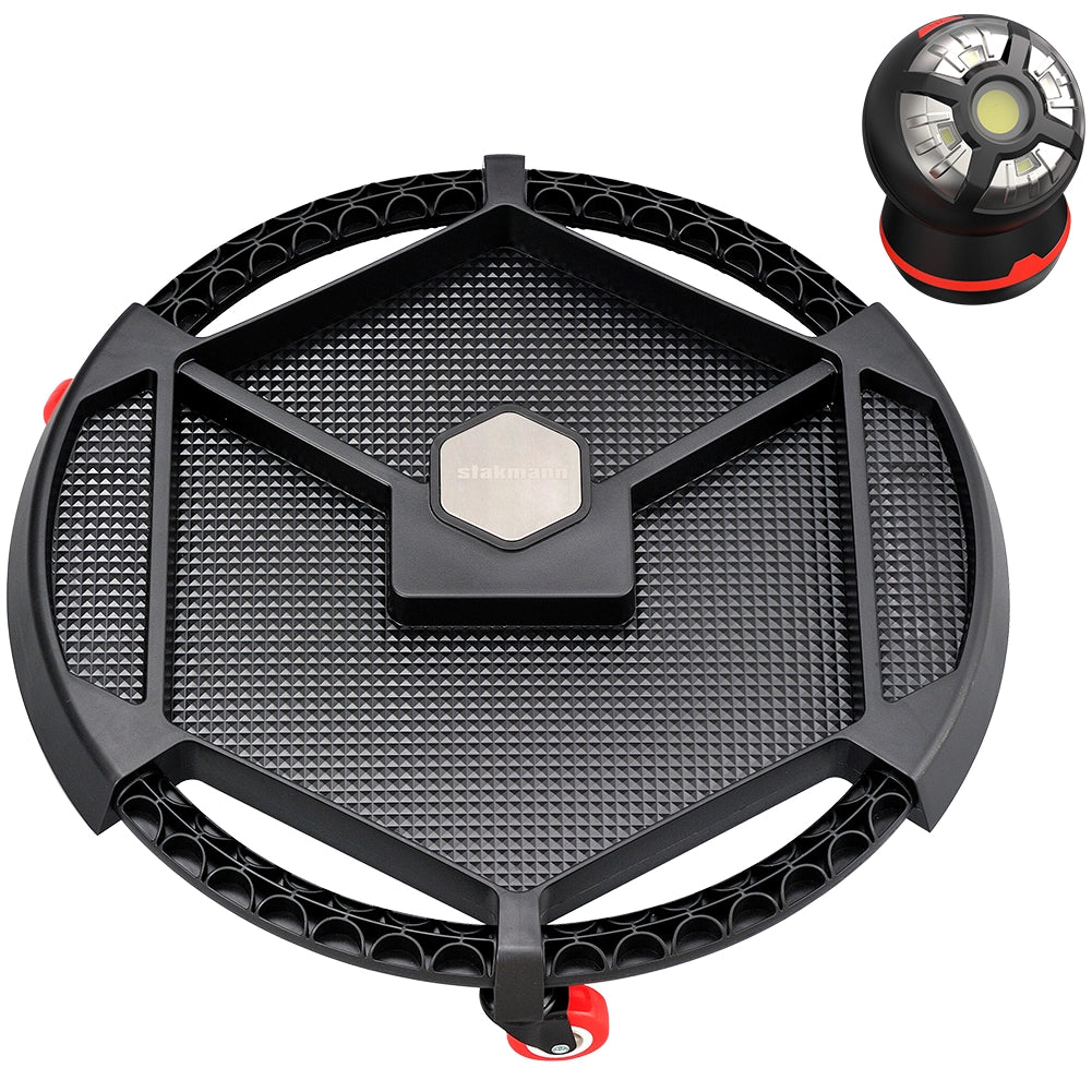 Vassoio Porta Utensili 52,5x42,5x11,5 cm Sottomacchina con 4 Ruote Luce LED e Base Magnetica in PU Nero