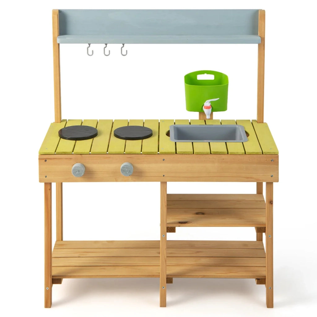 Cucina per bambini in legno naturale 75 x 35 x 92 cm con rubinetto funzionante atmosfera giocosa legno di abete 20_0011617