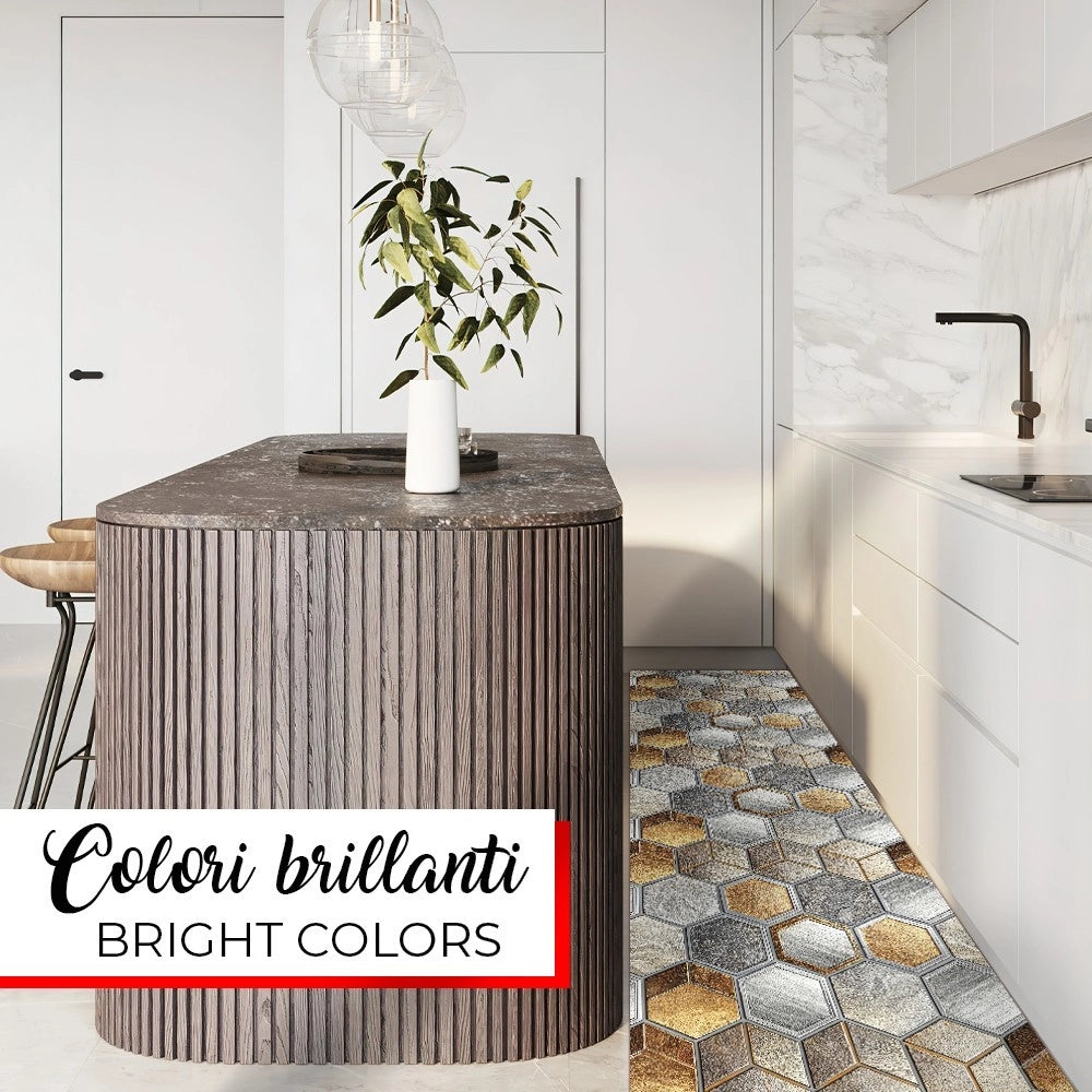Tappeto Cucina Antimacchia 51x160 cm Stampa HD Alta Definizione Passatoia Mosaico Esagonale Pietre