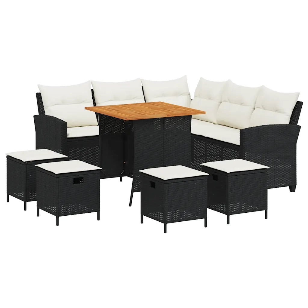 Set Divani da Giardino 6 pz con Cuscini Forma L Polyrattan Nero