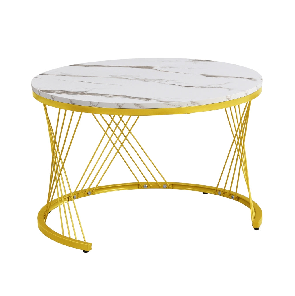 Tavolino da salotto 70x70x45+50x50x40 cm; set di 2 con cassetto; effetto marmo bianco e oro
