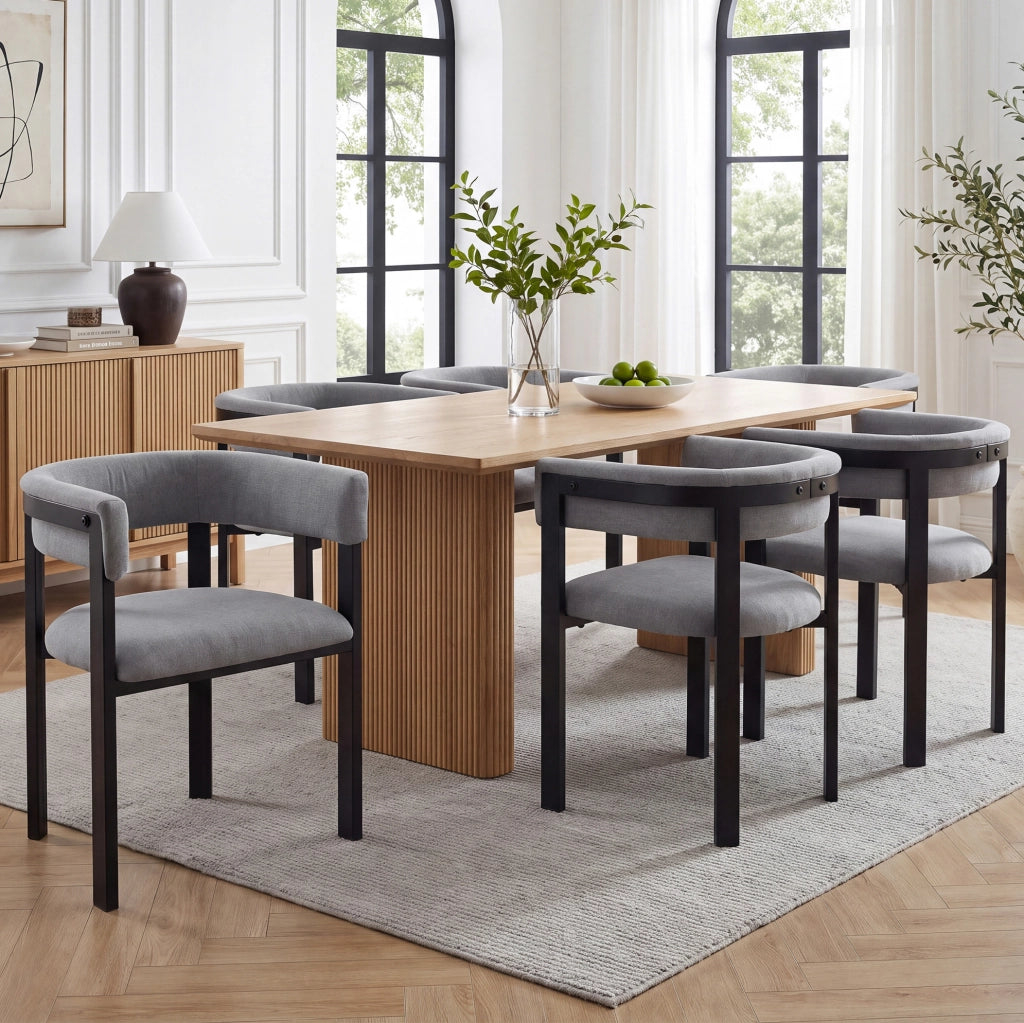 Set di 2 sedie da pranzo moderne in chenille grigio con schienale curvo e struttura in metallo