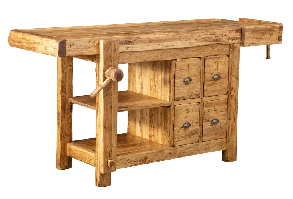 Biscottini Banco da lavoro Country legno massello di tiglio finitura naturale Made in Italy