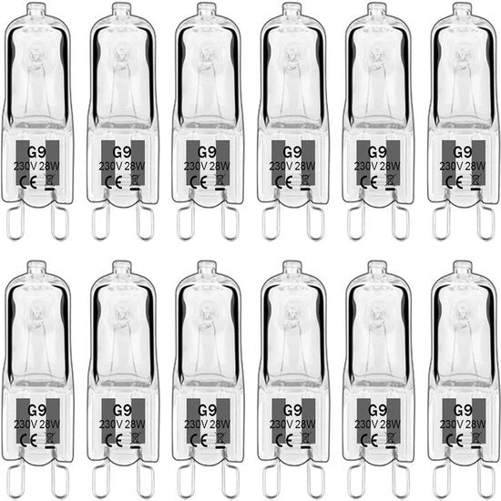 Pacco da 12 pezzi lampadine halogene 28W 230V G9 alogena per illuminazione domestica, adatta per illuminazione cucina, lampadari, lampade da parete, illuminazione armadi, ecc.