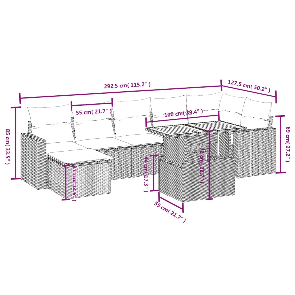 Set Divano da Giardino 8 pz con Cuscini Grigio in Polyrattan 3271424