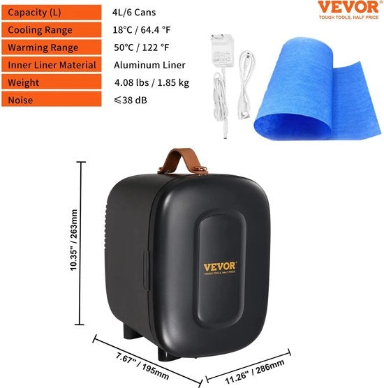 Minibar portatile 4L con funzione di raffreddamento e riscaldamento - compatto per cosmetici, bibite e latte materno - trasportabile con maniglia - silenzioso e leggero - nero