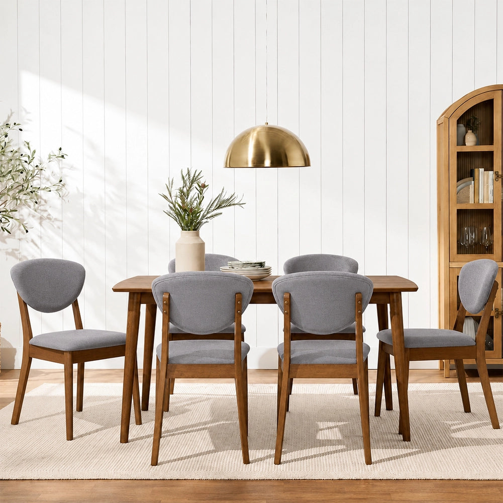 Set 2 Sedie da Pranzo in Legno Scuro Rivestimento in Tessuto Grigio 52x47x84 cm