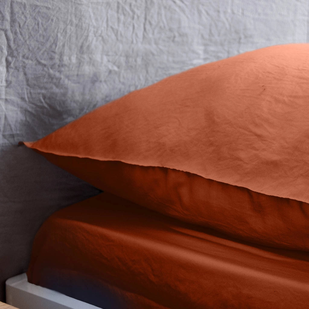 Set di biancheria da letto in microfibra lavata terracotta a 2 posti