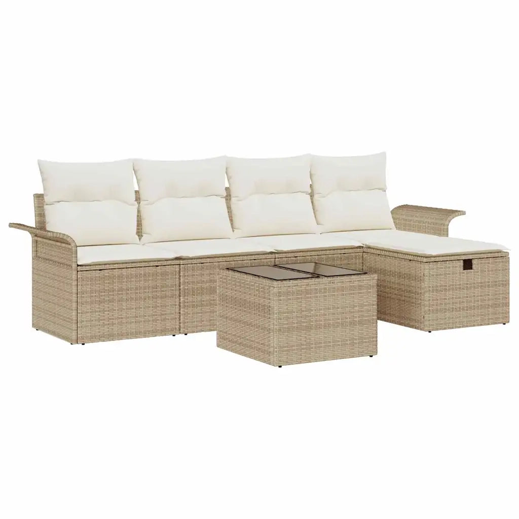 Set Divano da Giardino 6 pcs Beige e Crema polyrattan