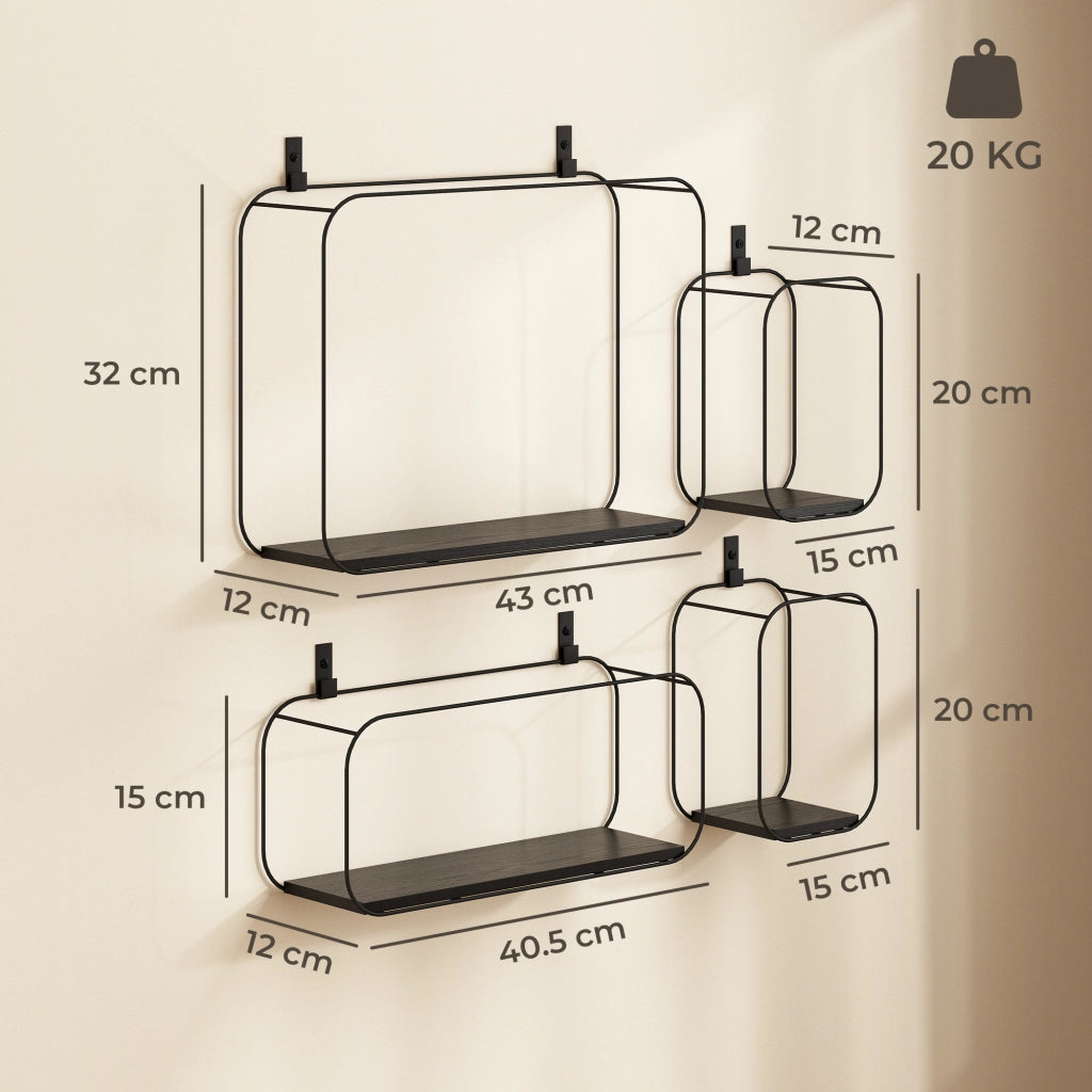 Mensole Flottanti Geometriche per Soggiorno, Set di 4 Pezzi, Nero