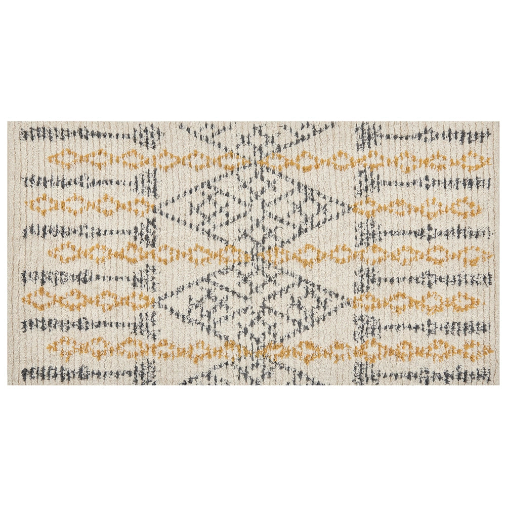 Tappeto beige in cotone 80 x 150 cm rettangolare motivo geometrico soggiorno camera da letto