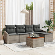 Set Divano da Giardino da 6 Pezzi con Cuscini Grigio Polirattan Acacia