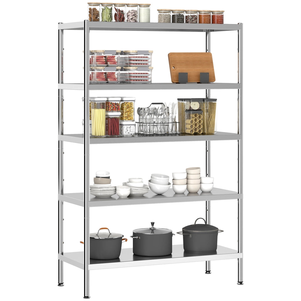 Scaffale 5 Ripiani Regolabili ¨C Xylo ¨C Acciaio Inox Argento 91x40x139 cm